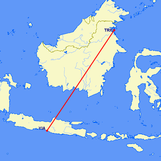перелет Tarakan — Джокьякарта на карте