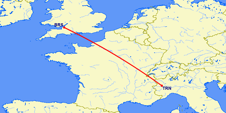 перелет Турин — Бристоль на карте