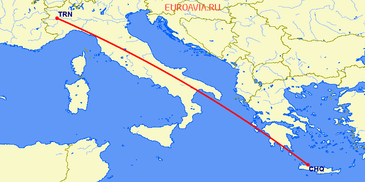 перелет Турин — Chania на карте