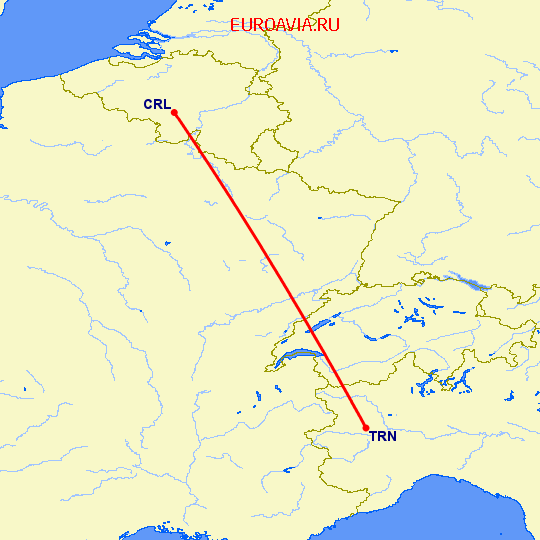 перелет Турин — Шарлеруа на карте