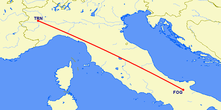 перелет Турин — Фоджия на карте