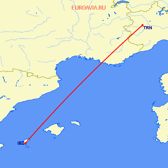 перелет Турин — Ибица на карте