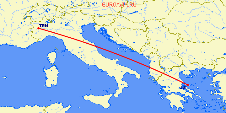 перелет Турин — Скиатлос на карте
