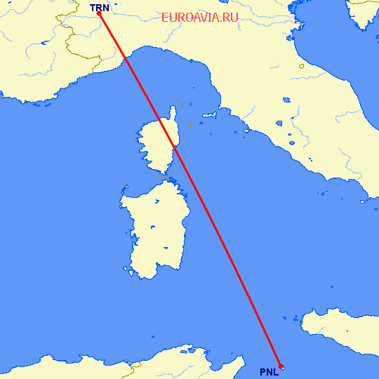 перелет Турин — Pantelleria на карте