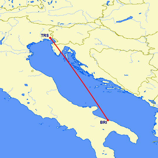 перелет Триест — Бари на карте