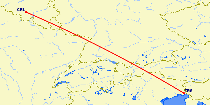 перелет Триест — Шарлеруа на карте