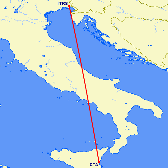 перелет Триест — Катания на карте