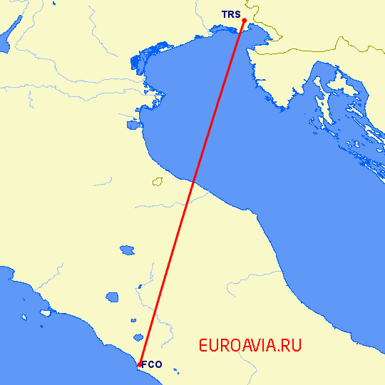 перелет Триест — Рим на карте
