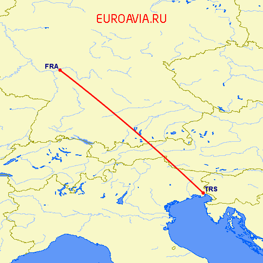 перелет Триест — Франкфурт на Майне на карте