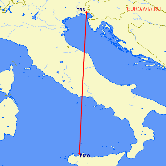 перелет Триест — Палермо на карте