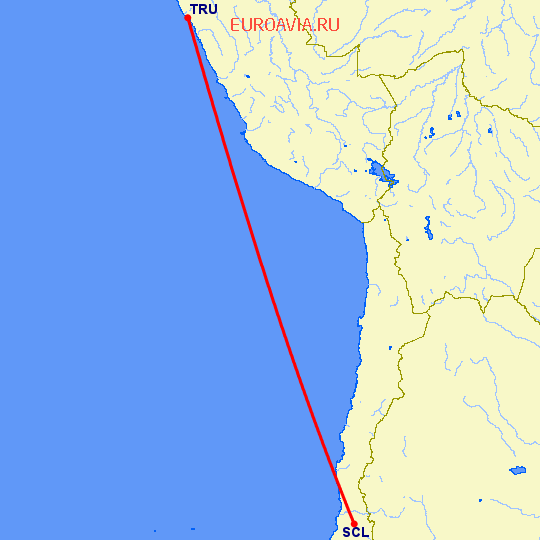 перелет Трухилло — Сантьяго на карте