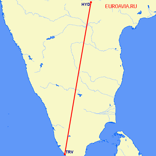 перелет Тривандрум — Хидерабад на карте