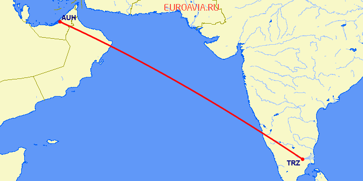 перелет Тиручирапалли — Абу Даби на карте