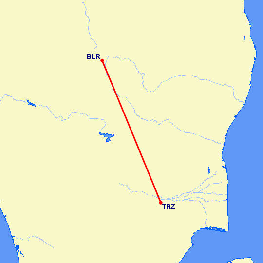 перелет Тиручирапалли — Бангалор на карте