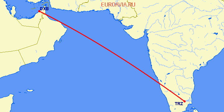 перелет Тиручирапалли — Дубай на карте