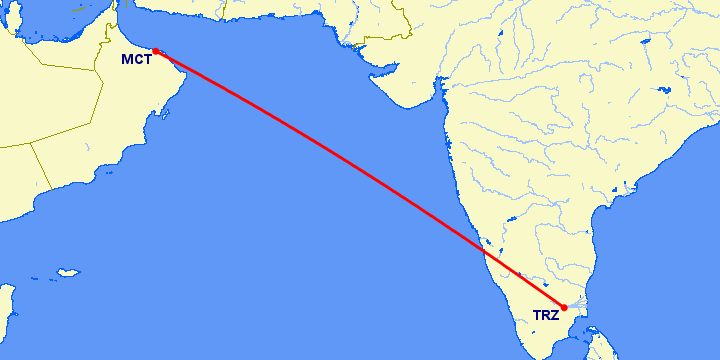 перелет Тиручирапалли — Маскат на карте