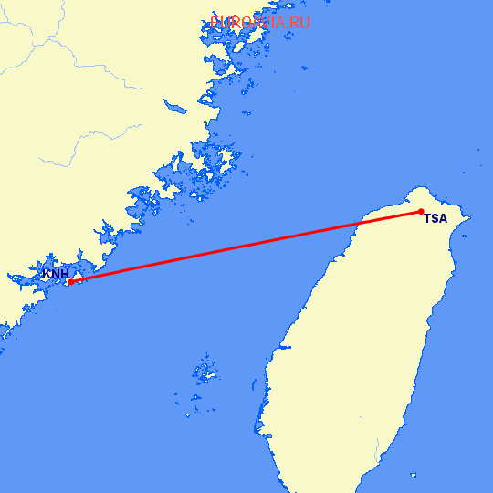 перелет Taipei — Кинмень на карте