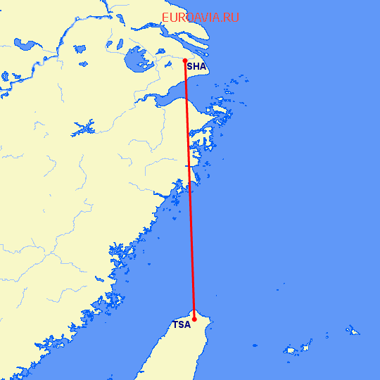 перелет Taipei — Шанхай на карте