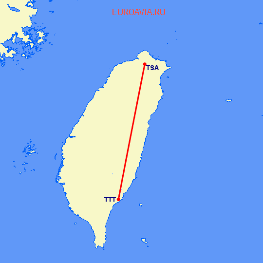 перелет Taipei — Тайтунг на карте