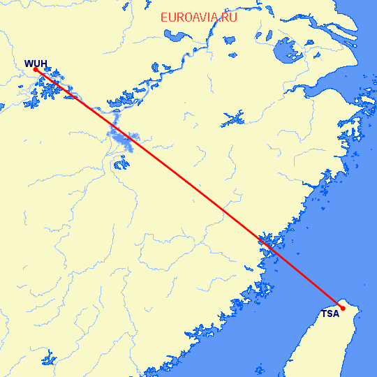 перелет Taipei — Вухан на карте