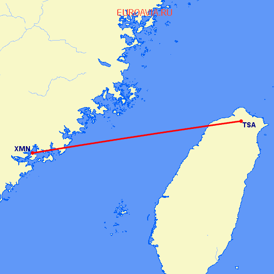 перелет Taipei — Сямэнь на карте