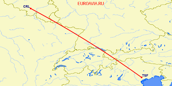 перелет Тревисо — Шарлеруа на карте