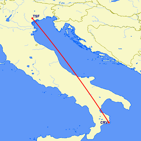 перелет Тревисо — Кротон на карте