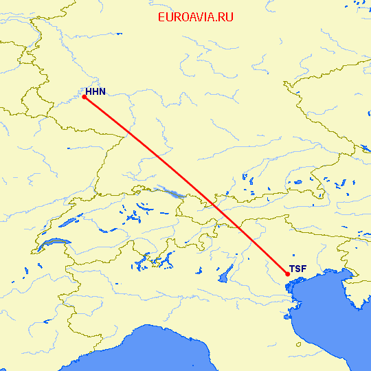 перелет Тревисо — Hahn на карте