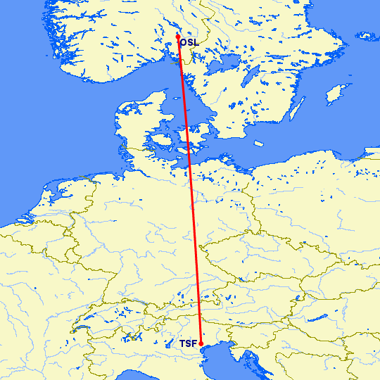 перелет Тревисо — Осло на карте