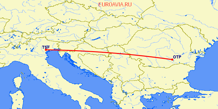перелет Тревисо — Бухарест на карте