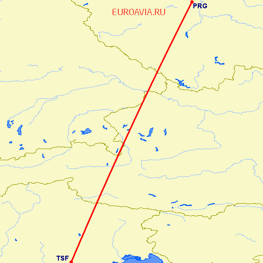 перелет Тревисо — Прага на карте