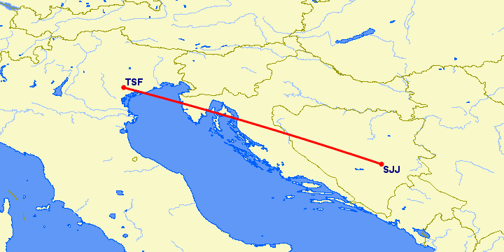 перелет Тревисо — Сараево на карте