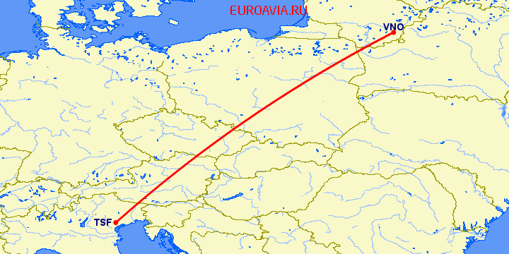 перелет Тревисо — Вильнюс на карте