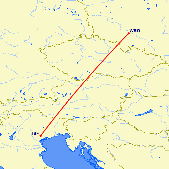 перелет Тревисо — Вроцлав на карте