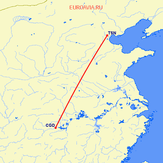 перелет Тяньцзинь — Чандэ на карте