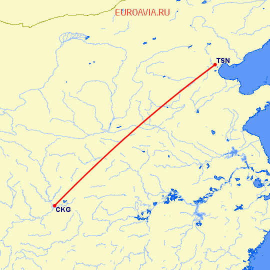 перелет Тяньцзинь — Чонсинь на карте