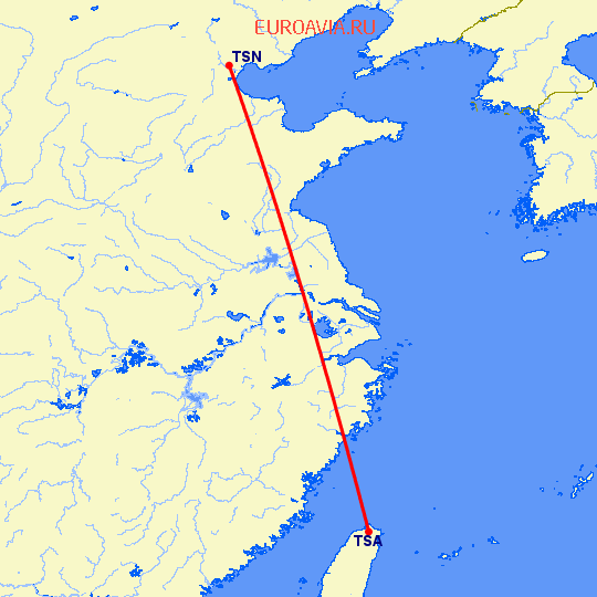 перелет Тяньцзинь — Taipei на карте