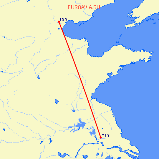 перелет Тяньцзинь — Янчжоу на карте