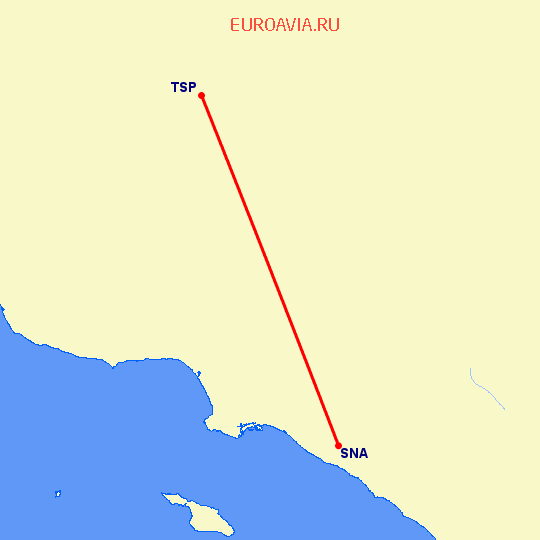 перелет Tehachapi, CA — Санта Ана на карте