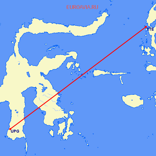 перелет Тернате — Ujung Pandang на карте