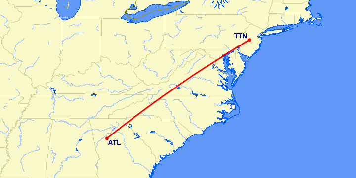 перелет Trenton — Атланта на карте