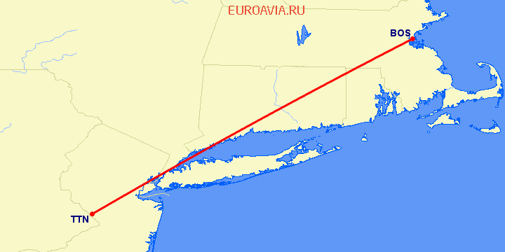 перелет Trenton — Бостон на карте