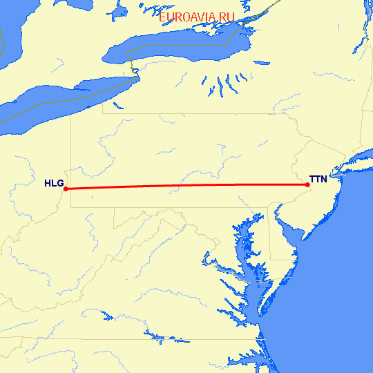 перелет Trenton — Wheeling на карте
