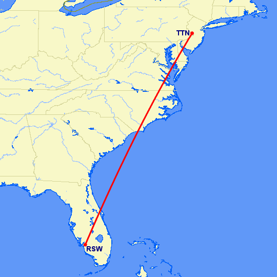 перелет Trenton — Форт Майерс на карте