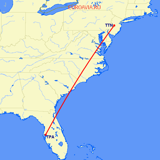 перелет Trenton — Тампа на карте