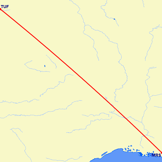 перелет Турс — Марсель на карте