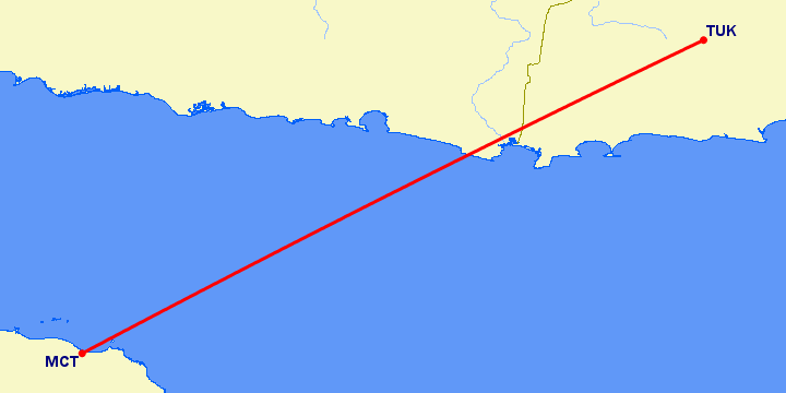 перелет Турбат — Маскат на карте