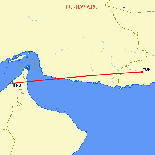 перелет Турбат — Шарджа на карте