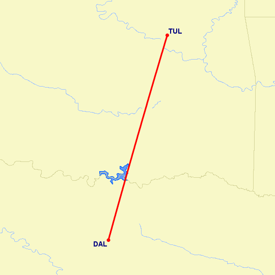 перелет Талса — Даллас на карте