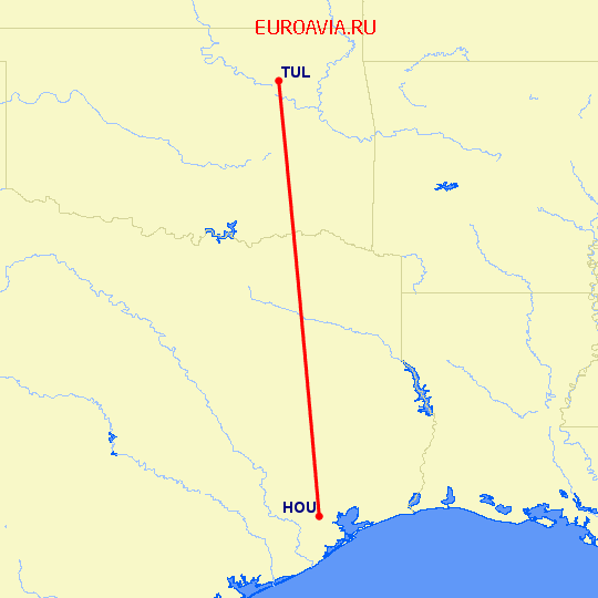перелет Талса — Хьюстон на карте
